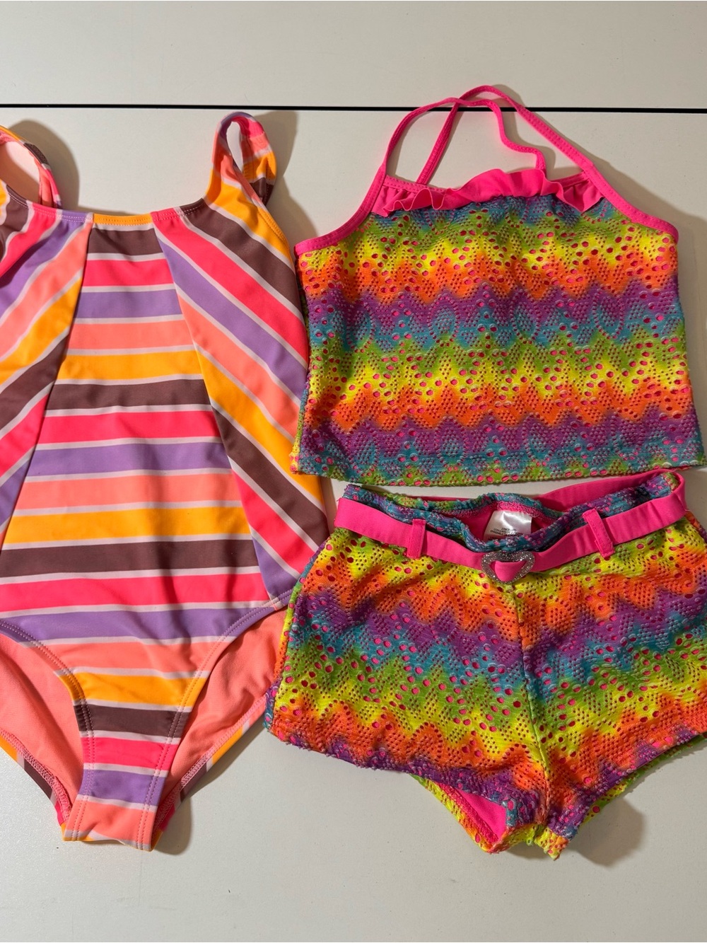 Kids Rainbow Tankini Set and Striped One-Piece Swimsuit